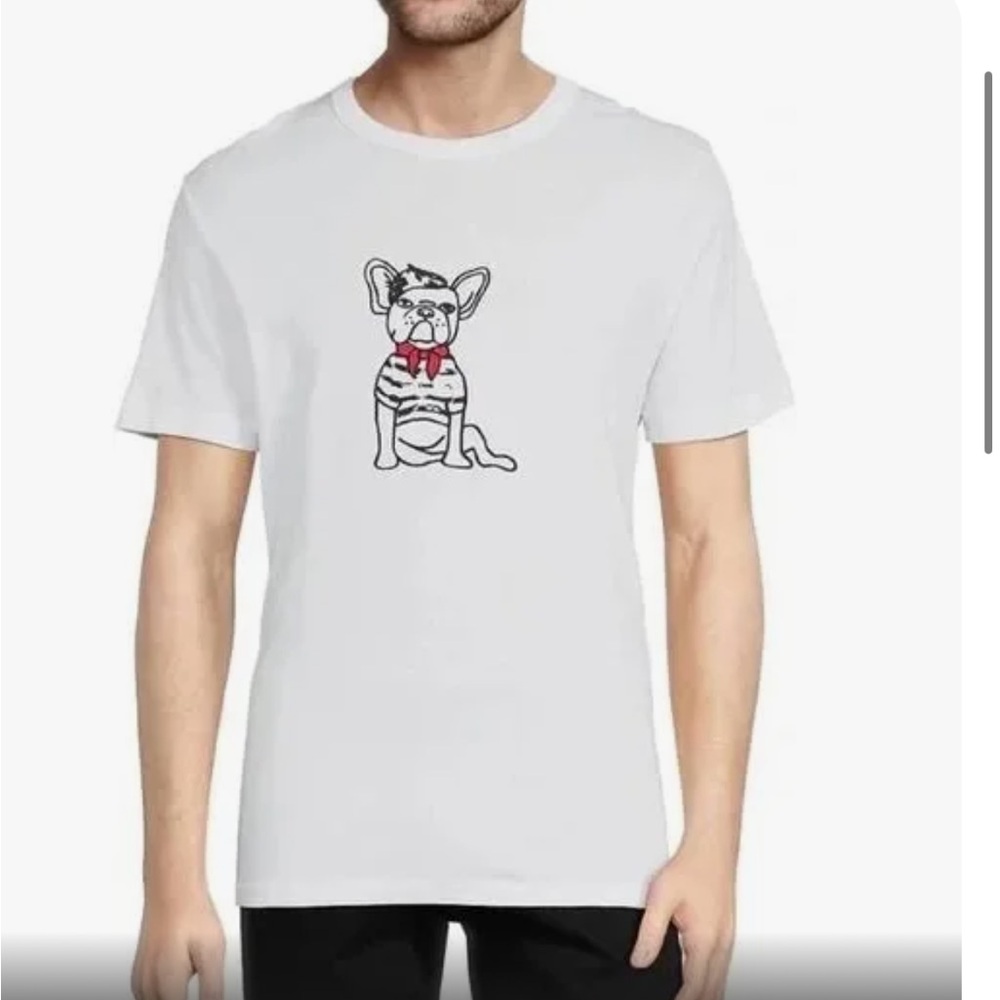 French Connection Frenchie Embroidery Tee Size Small White French Bulldog NWT